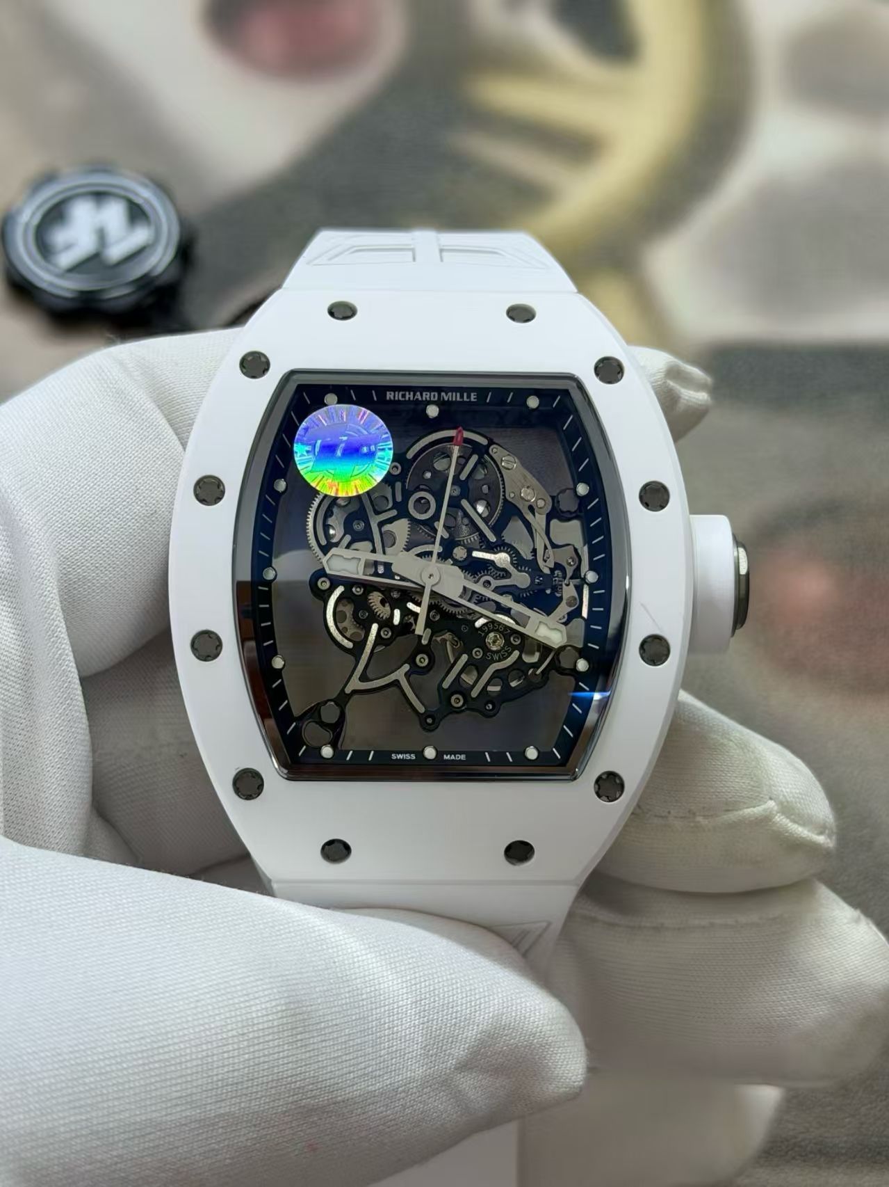 ZF Richard Mille RM055 White Ceramic Free-Sprung RMUL2 Movement White Rubber Band (image for) ZF Richard Mille RM055 White Ceramic Free-Sprung RMUL2 Movement White Rubber Band